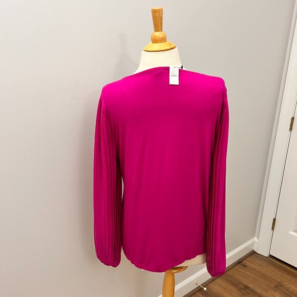 NEW Talbots Pleated Sleeve Crewneck Top Magenta Pink Sz L - Picture 13 of 13